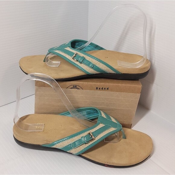Vionic Marisa Orthotic Gold Buckles Teal w Gold Shimmer Sandals Flip Flops 9 - Picture 2 of 10